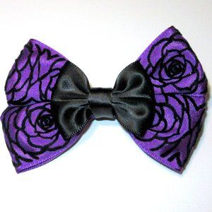 Purple Velvet Roses Hair Bow Halloween Gothic